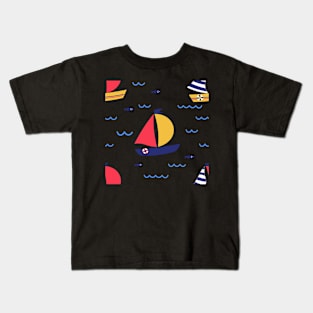 Seamless pattern of sailboat regatta in sea ocean. Summer outdoor sports activity concept. Kids T-Shirt